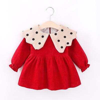 China 2022 Breathable Toddler Infant Baby Pleated Dress Solid Long Sleeve Knit Sweater Cute Winter Dress Ride Down Collar One Piece Dress for sale