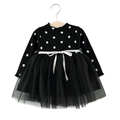 China 2022 Anti-wrinkle Factory Price High Quality Black Color Lace Toddler Girl Dresses Long Sleeve Round Collar Newborn Baby Dresses 3-36 Months for sale