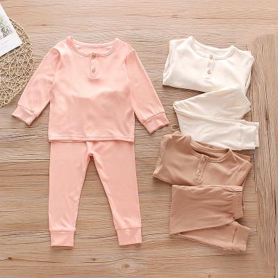 China MOQ 2PCS Small Casual Babies Clothes Knit Unisex O-Neck Gear Pajamas, Tops and Button Pants Toddler Pajamas Sleepwear Set for sale