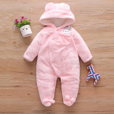 China Long Sleeve Rabbit Embroidery Design Winter Baby Clothes Hot Pink Striped Cotton Baby Romper for sale