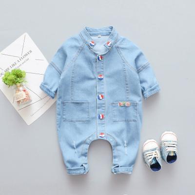 China New Wholesale Light Blue Soft Spring Cotton Romper Long Sleeve Baby Boy Clothes Romper (Old for sale