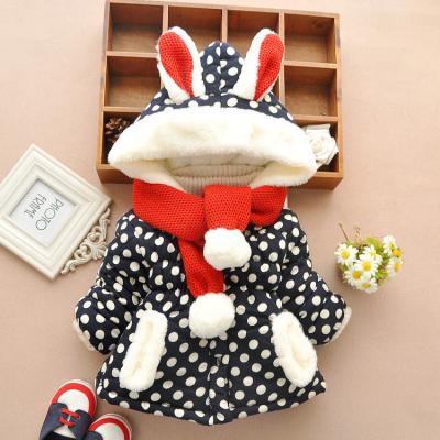 China Cute Winter Warm Windproof Baby Boy Rabbit Ear Cotton Hooded Coat For Girl With Scarf for sale