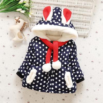 China 2022 Cute Hooded Dot Print Hooded Newborn Coat Kids Winter Baby Clothes Rabbit Windproof Warm Kids Ear Ear Jacket Design Outwear With Scarf for sale