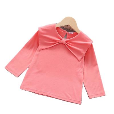 China Girls Breathable Round Neck Spot Cotton Solid Color Long Sleeve Girls Yellow T-shirt Breathable Comfortable Tops for sale