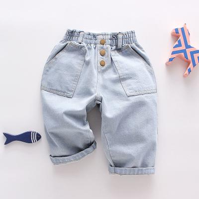 China Manufacturer Breathable Baby And Little Girls Elastic Waist Denim Pants Button Up Jeans Pants Autumn Toddler Clothing For Kids 1-4 Years Old for sale