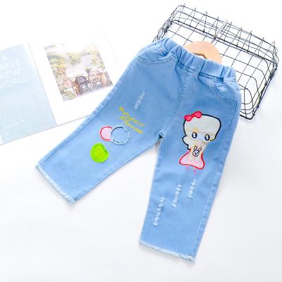 China Color Fade Proof 2022 Hot Sale Denim Daily Joggers Elastic Waist Stretch Legging Pants Cute Toddler Girls Washed Cotton Baby Jeans for sale