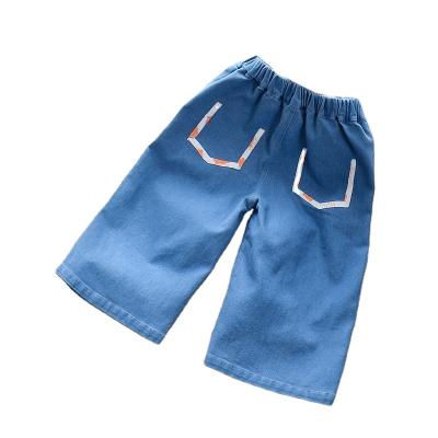 China Guangzhou Breathable Factory Wholesale OEM Baby Infant Clothing Pockets Denim Pants Elastic Waist Jeans For 6-24 Months for sale