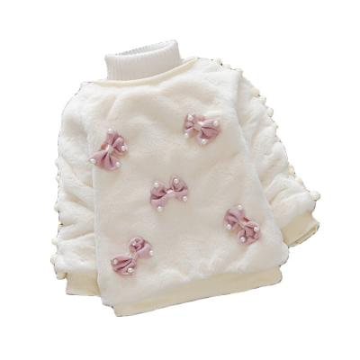 China 2022 Hot Selling Anti-Shrink Winter Babies Tops Long Sleeve Sweater O-Neck Warm Fur Newbon Outfit With Cute Bow For Kids 0-6 monthn for sale