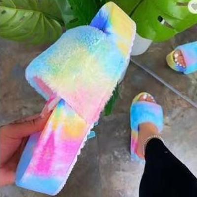 China Fashion Trend Plus Size Spring Summer Women's Open Toe Furry Sandals Platform Shoes Thick-soled Casual Slippers for sale