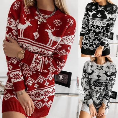 China Women's Sweaters Ladies Custom Long Drop Neck Sweater Knitted Sweaters Plus Size Women Dress Christmas Sweater Dress Women Clothing for sale