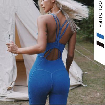 China One Piece Lady 2022 Yoga Rompers Women Denim Sports Fitness Breathable Stylish Yoga Set Legging Plus Size Activewear Jumpsuit Backless for sale