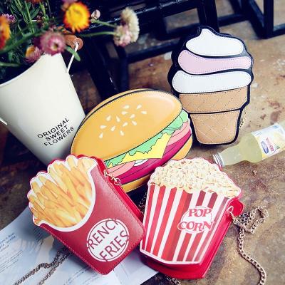 China Creative PU Fries Burger Bags For Girls Purses Cute Kid PU Bag Cell Phone Chain Bags for sale