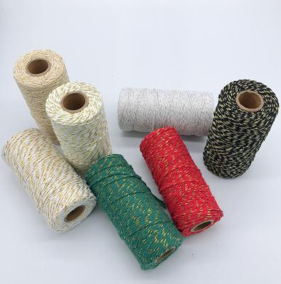 China Factory 2mm Gold Thread Cotton DIY Material Trademark Rope Gift Wrap Viable Color Woven Cotton Rope for sale