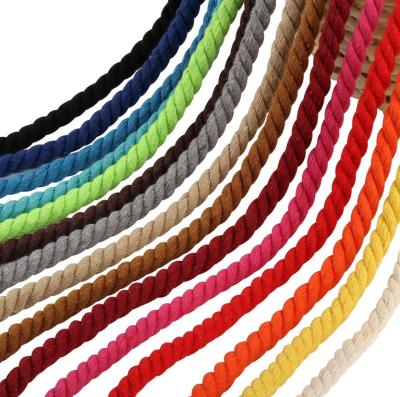 China Sustainable Cotton Rope 8mm Thick 3 Strand Twisted Colorful Cotton Rope for sale