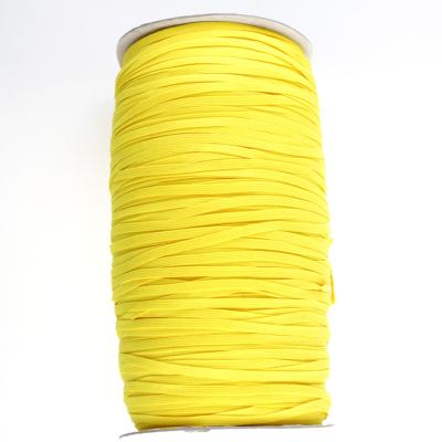 China Durable Strength 5mm Yellow Flat Weave Braided Polyester Earloop Elastic Band High Tensile Rope à venda