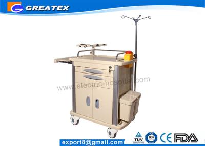 China Utility Hospital Medical Trolley Crash Cart Trolley With Four Plastic - Steel Columns , Dust Basket for sale