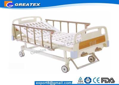 China ABS Handrail Steel Bedboard double Cranks Manual Medical Hospital Bed White and Brown for sale