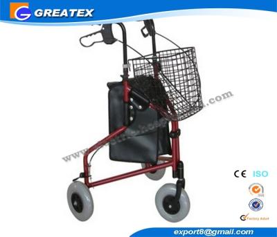 China Three Wheel Folding Rollator Walker Aids With Cable Brakes And Food Tray for sale