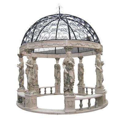 China Traditional round pavilion with large lady statue outdoor natural marble pillar for sale