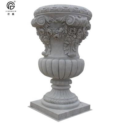 China Modern Hot Sale Natural Marble Hand Carved Flower Pots With Colorful Patterns for sale