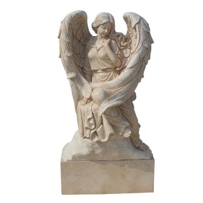 China Traditional Beige European Marble Hand Carved Angel Statue for sale