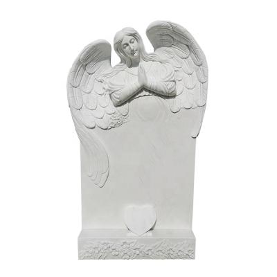 China New Modern White Marble Cross Angel Headstone Gravestone Headstone for sale