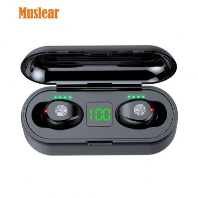 China hot seller in-ear f9 earphone box wireless in-ear wireless earphones wholesale charging earphones for sale