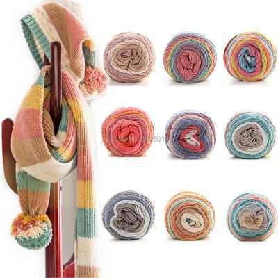 China Anti-pilling wholesale 5ply 55%acrylic 45%cotton rainbow cake yarn for hand knitting for sale