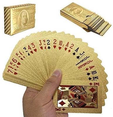 China Entertaiment Game Cards 100% Waterproof Flexible Plastic Poker Gold Foil Deluxe Poker Game Card Packs for sale