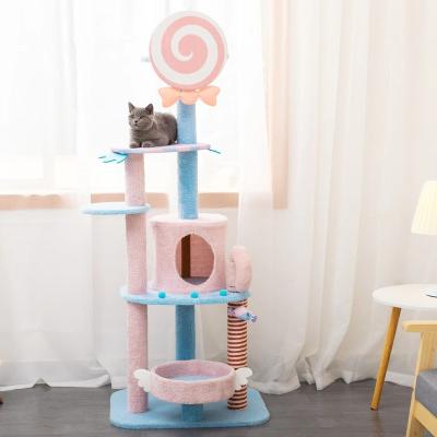 China Hot Selling Morden 170cm Scratch Pink Color Cat Toy Wooden Climbing House Large Cat Tree Tower Sisal Big Pet Scratcher Blue Cool Post for sale