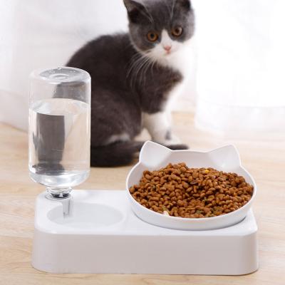 China Drinking Station Cat Water Feeder Automatic 2022 15 Degree Tilt Cat 2 Bowl Neck Protector Automatic Portable Pet Water Dispenser White for sale