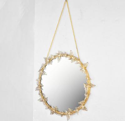 China Art Design Living Room Minimalist Wall Mounted Wall Mounted Bedroom Office Home Decoration Wrought Iron Round Frame Makeup Mirror for sale