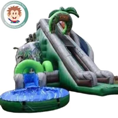 China Inflatable Amusement Park Commercial Tropical Jumping Water Slide Combo Inflatable Slide for sale