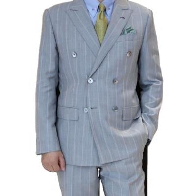 China Custom Made Anti-wrinkle New Style Men Bespoke Wide Striped Gray Man Suits for sale