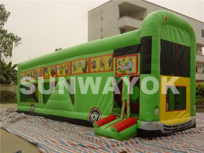 China Green Bus Commercial Giant Inflatable Bouncer For Blow Up Park Games for sale