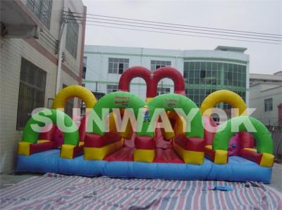 China Customized Giant Two lane inflatable bouncy assault course With blow up slide for sale