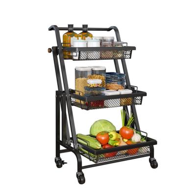 China Universal 3-Layer Steel Vegetable Demountable Metal Trolley Kitchen Cart Stored Convenient Rolling Cart for sale