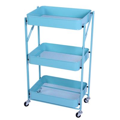 China Folding Stored Storage Rack Baby Supplies Mobile Rack Kitchen Floor Storage Bedroom Bathroom Three Tier Rack for sale