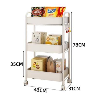 China Factory Supply Stocked Direct Trolley Racks Bathroom Three Floor Racks Home Bedroom With Wheels Mobile Fruit And Vegetable Rack for sale