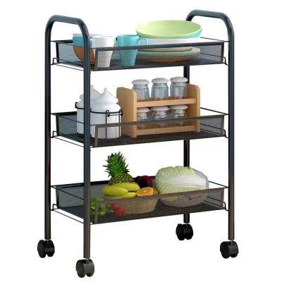 China Stocked Hot-selling Kitchen Rack Racks Three-Layer Basket Vegetable Cart Multifunctional Mobile Fruit And Vegetable Storage Shelf for sale