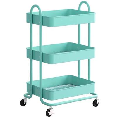 China Household Kitchen Stocked Shelf Three-Layer Rolled Storage Racks Mobile Fruit And Vegetable Storage Rack for sale