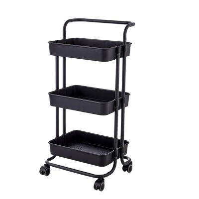 China Home Vegetable Plastic Rolling Mobile Medical Rolling Stocked Kitchen Trolley 3-Tier Storage Trolley Beauty Salon 3 Layer Trolley for sale