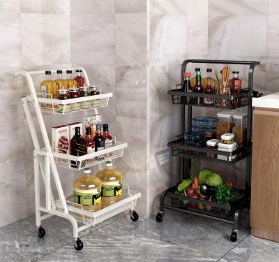 China 3-Layer Multi-Function Folding Home Rack Metal Cart Kitchen Organizer Holders Vegetables Fruits Sundries Storage Viable for sale