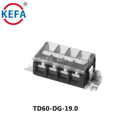 China PA66plastic KEFA TD60-DG-19.0 19MM pitch terminal terminal block for din rail 600V 65A for sale