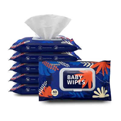 China Factory direct sale logo 80pcs custom hypoallergenic wet tissue Flushable nonwoven cleaning baby wipes with cover for babies for sale