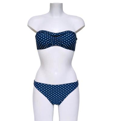 China Young Girls Antibacterial Dot Bandeau Bikini Set Ruffle Two Piece Swimwear With Removable Pads 2021 for sale