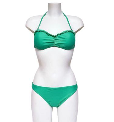 China Antibacterial Women Bandeau Two Piece Bikini Set Ruffle Neck Swimwear With Removable Pads Brazilian Bikini 2021 for sale