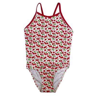 China Cherry Print Little Girls Monokini Swimwear Breathable Soft Cut Out Swimsuit Kids One Piece Swimsuit for sale