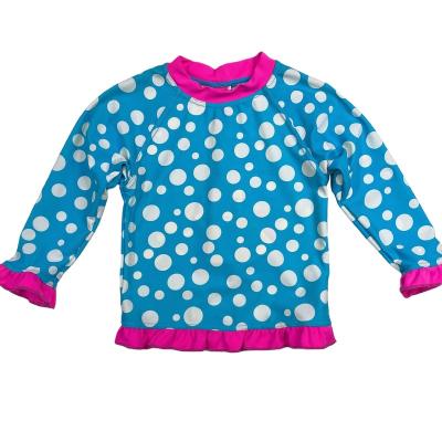 China Breathable Little Girls Long Sleeve Rash Guard UPF 50++ Sun Protection Shirt Kids Dots Print Swim Top With Contrast One Piece Ruffles for sale