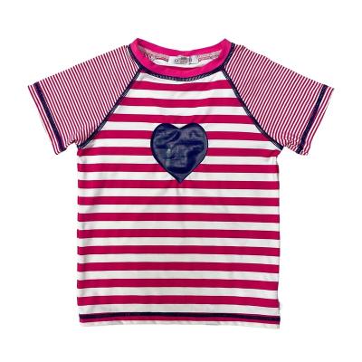 China 2021 Little Girls Breathable Short Sleeve Rash Guard Kids Swim Top With UPF 40+ Sun Protection Customized Striped Rash Vest for sale